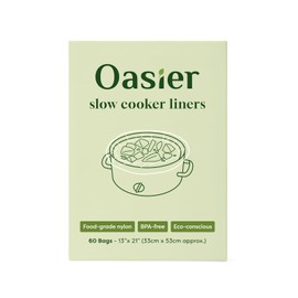 Oasier Slow Cooker Liners, Disposable Oval Large Size 13" x 21", 60 Count, Fits 3-8 Quart Pot Cooking Bags for Easy Cleanup, Food Safe & Leak-Proof