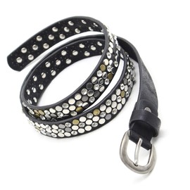 AnJuHoPa Leather Beak Belt Rhinstone Rivets Black Belt for Women Jeans Belt Summer 60 70 80 90 100 110 cm, black