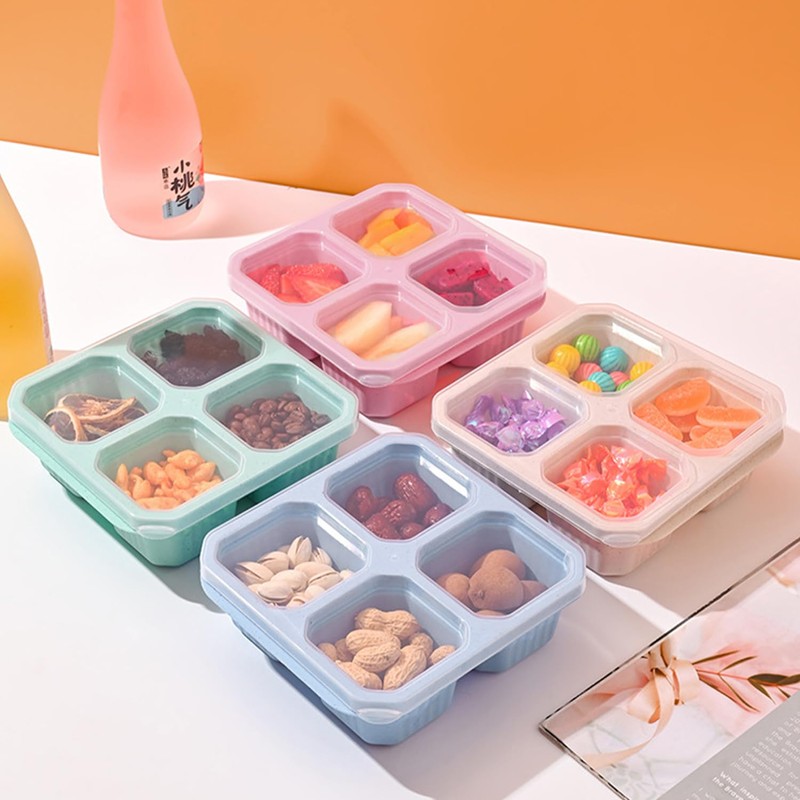 BLLREMIPSUR 4 Pack Snack Boxes with Lids, 4 Compartments Bento