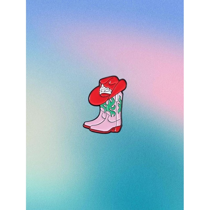 Pink Cowgirl Enamel Pin – Western Boot & Hat Brooch
