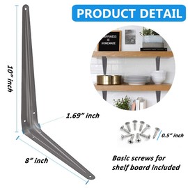 Wideskall® Metal 8" x 10" inch Wall Corner Angle Shelving Shelf Brackets, Grey, Pack of 4