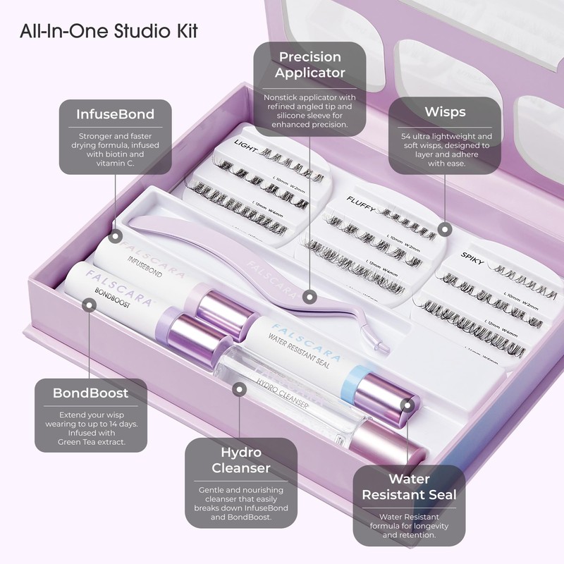 FALSCARA Studio Lash Extension Kit, 54 Stackable Lash Clusters, Medium