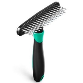 DOGI Deshedding Brush Comb - Undercoat Rake for Dogs, Cats, Short, Long Hair Coats - Double Row Stainless Steel Pins - Reduce Shedding by 90% (Green)