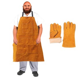 Urby Big and Tall Plus Size Leather Welding Apron For Men Flame Resistant, Overol Para Soldador, Unisex Shirt Size XL XXL Or Plus, Waist W36+ Or Full Body Coverage. With Gloves.