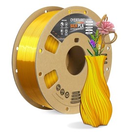 OVERTURE Silk Filament PLA 1.75mm Clog-Free Shiny 3D Printer Filament, 1kg Spool (2.2lbs), Dimensional Accuracy +/- 0.02 mm, Fit Most FDM Printer(Silk Gold)