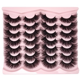 TIKILEY Mink Lashes Fluffy 3D Volume Cat Eye C Curl False Eyelashes Dramatic 18mm Long Faux Mink Strip Lashes Pack (55)