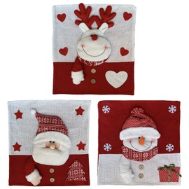 Bonfête 3 Pack Christmas Chair Covers Chair Slipcover Protectors Red Santa Claus Snowman Reindeer Chair Back Covers for Dining Room, Xmas Eve Party Decor