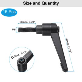 uxcell 16pcs Lever Adjustable Handles M6 x 20mm Metric Male Thread, Level Clamping Handle Hand Stud Knobs Rotating Screw Handles Bolts with Locking Lever, Black