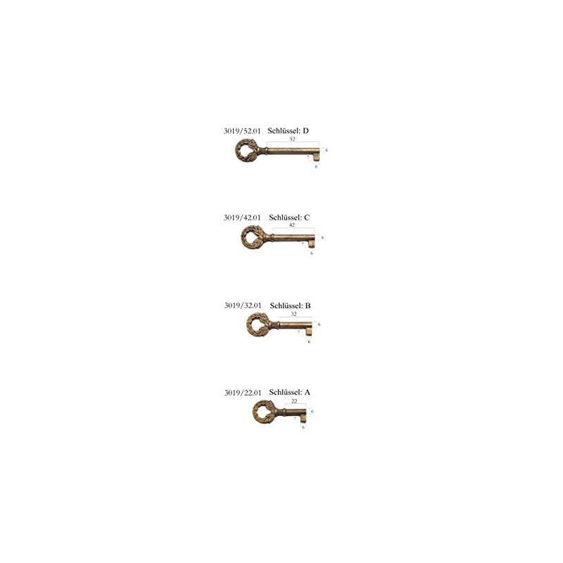 Stilmöbel und Antique Replacement Key Furniture Key Brass Patinated Long
