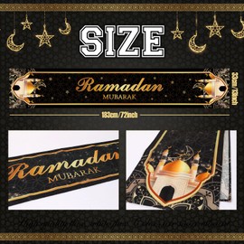 OTTPOOM Ramadan Table Runner Ramadan Mubarak Table Runners Black Gold Linen Ramadan Table Runner for Home Party Ramadan Table Decorations 13 X 72 Inch
