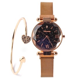 FUNGORGT Luxury Starry Sky Women Watches Rose Gold Bracelet Stones Quartz Ladies Watch Steel Women Wrist Watches