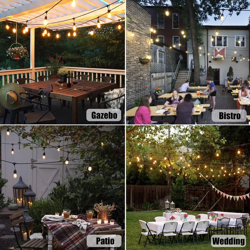 Achin Outdoor String Lights 48FT Dimmable Warm 2200K LED Patio