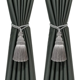 Fenghuangwu 2 Pack Curtain Tie Backs Rope Tassels for Curtains Drape tiebacks Handmade Outdoor Home and Outdoor Decorative (Silver, 2p)