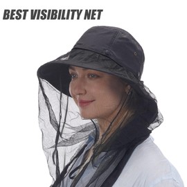 USHAKE Head Net Hat, Safari Hat Sun Hat Bucket Hat with Hidden Net Mesh Black