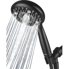 DAKINGS 6 Spray Modes High Pressure Handheld Showerhead Set Upgraded 5 Inches Shower Head with Handheld Spray Premium Black Handheld Shower Head 60 Inches Stainless Steel Hose-1-Min Install