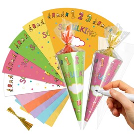 Pack of 15 Sibling School Cones, Small Sugar Bag with Name, School Cone, Small for Filling, School Cone Filled for First Day of School, Decoration for Students