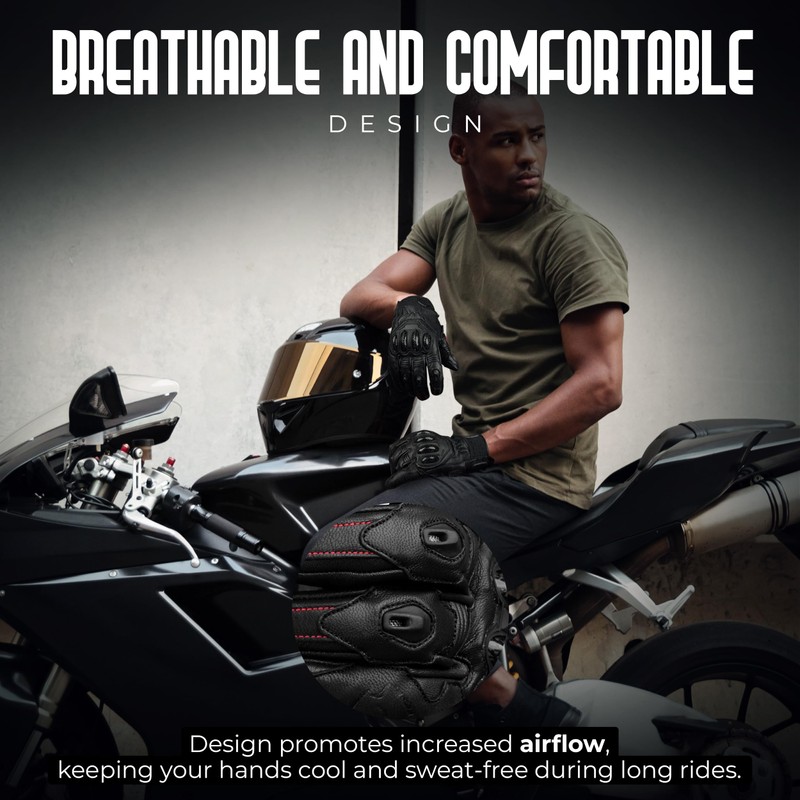 J.A.G. Leather Motorcycle Gloves for Men - Carbon Fiber Knuckle