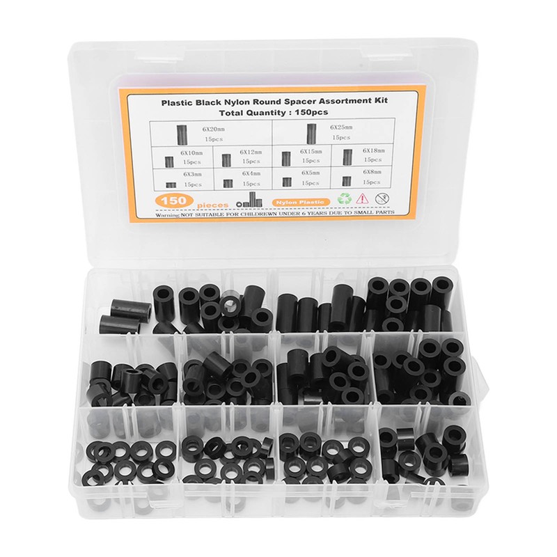 150Pcs Nylon Spacers Assortment Round Plastic for Screws Hardware Standoff