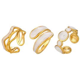 18K Gold Plated Abstract Rings - 3 Piece - Hypoallergenic -Waterproof - Tarnish Free - Adjustable Rings