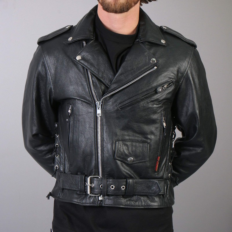Hot Leathers Classic Motorcycle Jacket with Zip Out Lining (Black,