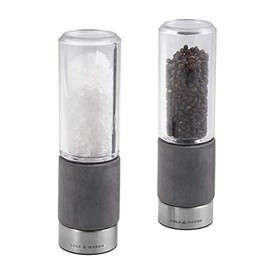 Cole & Mason Regent Salt and Pepper Grinder Set, Precision+ Stemless, Concrete/Stainless Steel/Acrylic, 18cm, Gift Set, Includes 2 x Salt and Pepper Mills, Lifetime Mechanism Guarantee, H321803