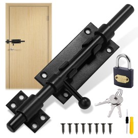 GZhaizhuan Abschließbare Türriegel Bolzenriegel, Edelstahl Schieberiegel Galvanisieren Schwarz, mit Schloss, Schrauben, Schraubendreher für Türen, Fenster, Zäune