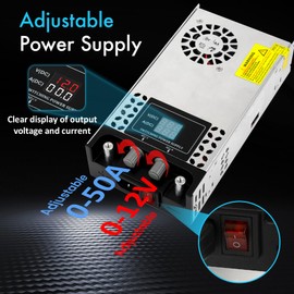 NUOWEIDE Adjustable 0-12V Power Supply 50A 600W, 110V AC to DC 0-12V Buck Converter 0-50A 600W Power Supply with LCD Display Adjustable Voltage Current 110V/220V AC to 12V DC Converter