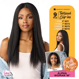 Sensationnel Clip in Alpha Woman - 18 inch Textured Clip in 9 Piece Pack Adds Volume CK&CO Protective Style - Curls Kinks & Co (T2/BG)