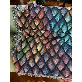 Rainbow Dragonscale Woven Throw - The Rook & The Raven - Jacquard Thermal Weave, 100% Natural Cotton - Bedding Size: 60" x 80"