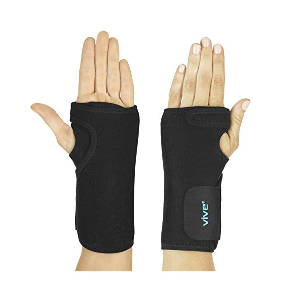 Vive Wrist Brace - Carpal Tunnel Hand Compression Support Wrap for Men, Women, Tendinitis, Bowling, Sports Injuries Pain Relief - Removable Splint - Universal Ergonomic Fit (Black, Left)