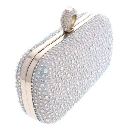 neXxtten Silver Tone Metal Glitter Fabric AB Rhinestone Clutch Evening Bag TLX152-SAB