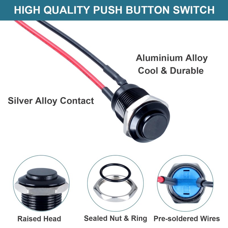DMWD 5pcs 12mm Latching Push Button Switch Raised Head ON-Off