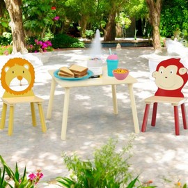 Homy Casa Outdoor 3 Piece Patio Table and Chair Set with Fun Backrests, Stylish and Durable for Garden, Balcony, and Outdoor Dining (Natural Lion&Monkey)