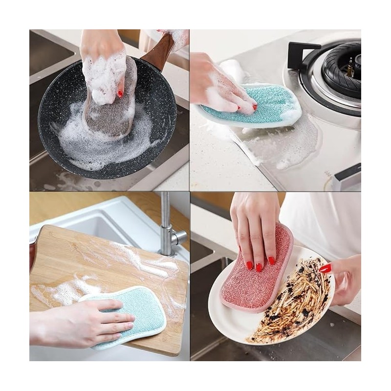 Double Sided Non-Scratch Microfiber Sponges,4Pcs Reusable Double Sided Non-Scratch Microfiber