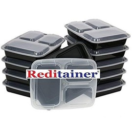 Reditainer Food Storage Containers with Lids (10, 3 Compartment Deep)