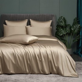 Luowei Summer Bamboo Bed Linen 155 x 220 cm Cooling Silky Silk Khaki Bed Linen 3 Sets Made of 100% Bamboo Lyocell Luxury Soft Bamboo Duvet Cover with Zip and 2 Pillowcases 80 x 80 cm
