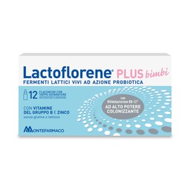LACTOFLORENE Plus Bimbi, Fermenti Lattici, Probiotici, Senza Glutine Senza Lattosio - Integratori Bambini con Probiotici, Zinco, Vitamina B per l’Equilibrio della Flora Intestinale (12 Flaconcini)