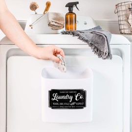 Lint Bin for Laundry Room Modern Farmhouse Decor Magnetic Container - Includes Wall or Magnetic Mount Accessories With Sign