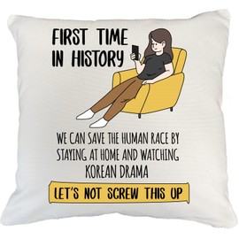 Make Your Mark Design Staying at Home & Watching Korean Drama, Kdrama or Merch 20x20 in White Linen Throw Pillow Cover