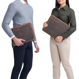 STILORD 'Dexter' Document Case A4 Leather Work Folder Vintage Document Folder DIN A4 Conference Folder Writing Case for 13.3 Inch MacBooks, Calais - Brown, briefcase