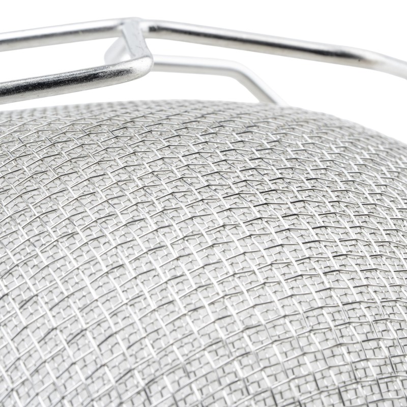 Winco 12" Double Mesh Strainer, Reinforced, Round Hdl, Nickle Plated