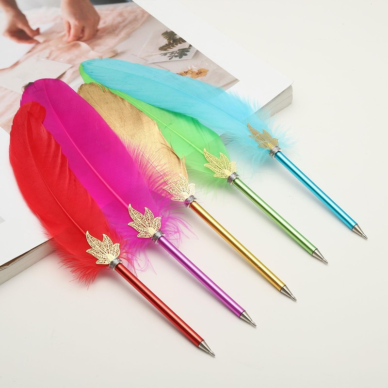 PATIKIL Feather Ballpoint Pens Bulk, Black Ink Vintage Plated Rod
