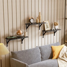 Leadpro Wood Floating Shelves Set of 3, Wide Display Shelf Wall Mounted with Brackets, Easy Hanging Floating Shelves for Bedroom, Kitchen, Living Room, Bathroom (Black Wood Veins)