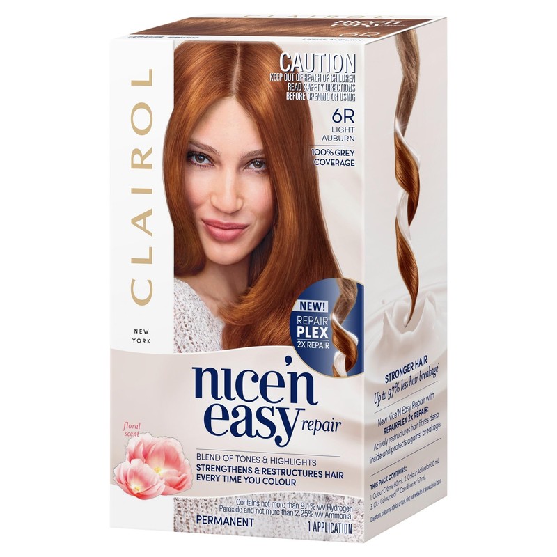 Clairol Nice'n Easy Repair Permanent Hair Colour, 6R Light Auburn,