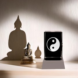 Kaltner Präsente Lighting Glass Block 3D Laser Crystal with LED Lighting-Colour Changer with YING YANG Design