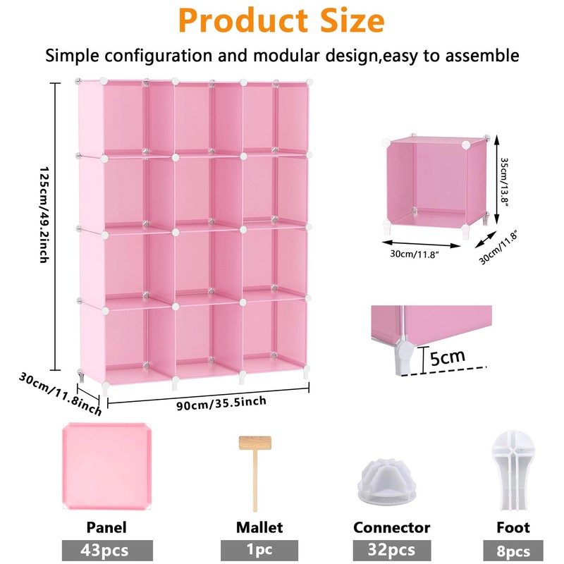 AWTATOS 12 Cube Storage Organizer, Closet Organizers Storage Shelves, Pink