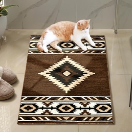 YHSF South West Native American Area Rug - Easy Clean, Thick, Soft, Durable Native Tribal American Indian Inspired Rug for Bedroom/Living Room/Hallways and More - Mocha, 2 Feet x 3 Feet