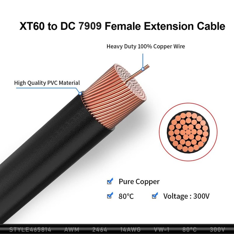 XT60 to DC 8mm Adapter Cable,14AWG XT60 Female to DC