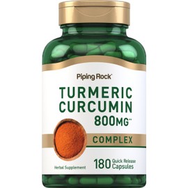 Piping Rock Piping Rock Turmeric Curcumin Supplement 800mg | 180 Capsules | Herbal Extract Complex | Non-GMO, Gluten Free