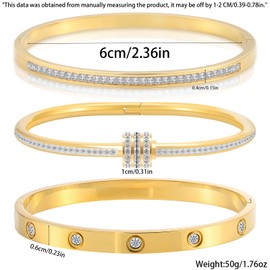 Camhanno Gold Bracelets for Women - Crystal Stackable Bangles with Friendship & Love Theme - Stainless Steel Jewelry, Ideal Birthday Gift (Style 4)